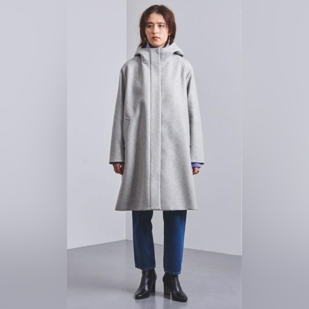 $356 United Arrows Beige Wool Women's Hooded Coat Sz JP38 US6 S Preppy Old money - Picture 3 of 15